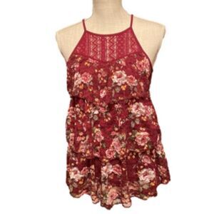Almost Famous Medium Burgundy Floral Lace Tank Top